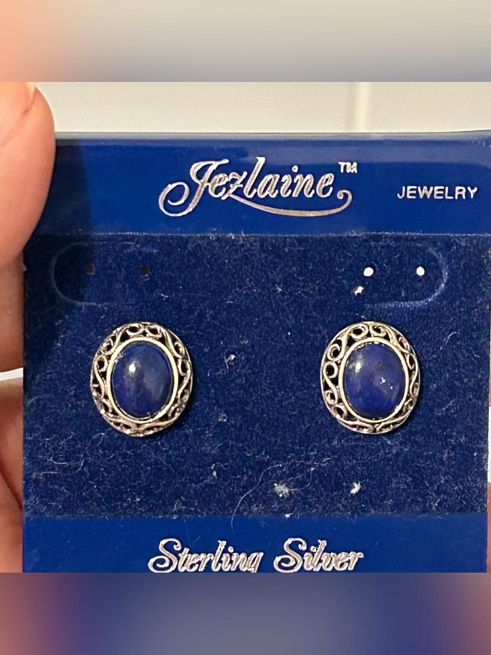 Vtg Sterling silver Jezlaine lapis lazuli stud earrings